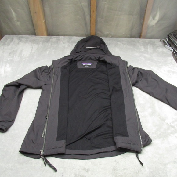 Patagonia Jacket Women Medium Blk Mountain View Windproof Fleece Lined Hood Rain - Picture 3 of 11